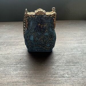 Tiny Decorative Blue Bag with Gold Frame Trinket